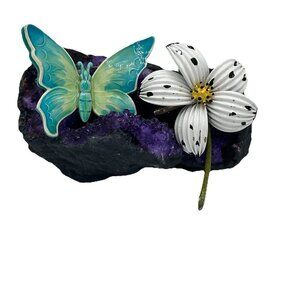 Vintage Butterfly Enamel Brooch Germany & Floral Polka Dot Pin Lot